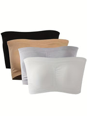 4pcs Strapless Bandeau Bras Soft Stretch Women's Lingerie