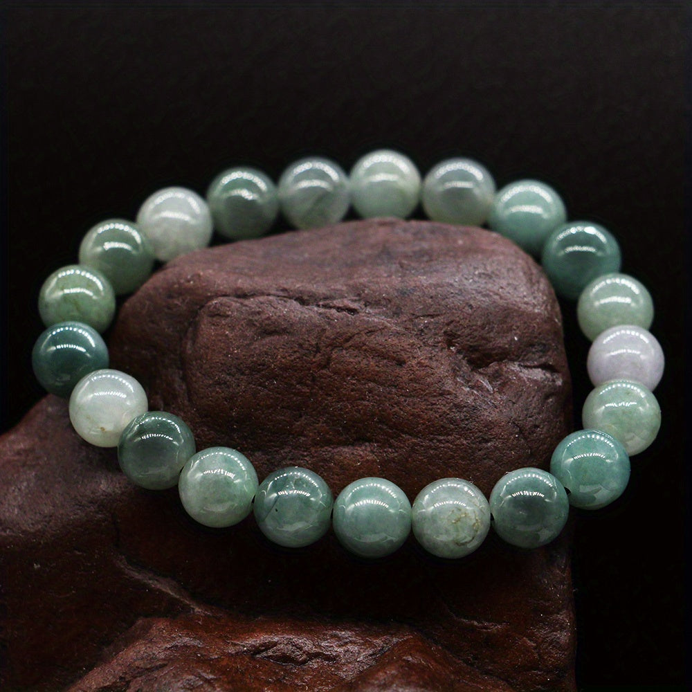 Men's Natural Jadeite Beads Bracelet 9mm 0.35inch Oil Sapphire Bead 21pcs