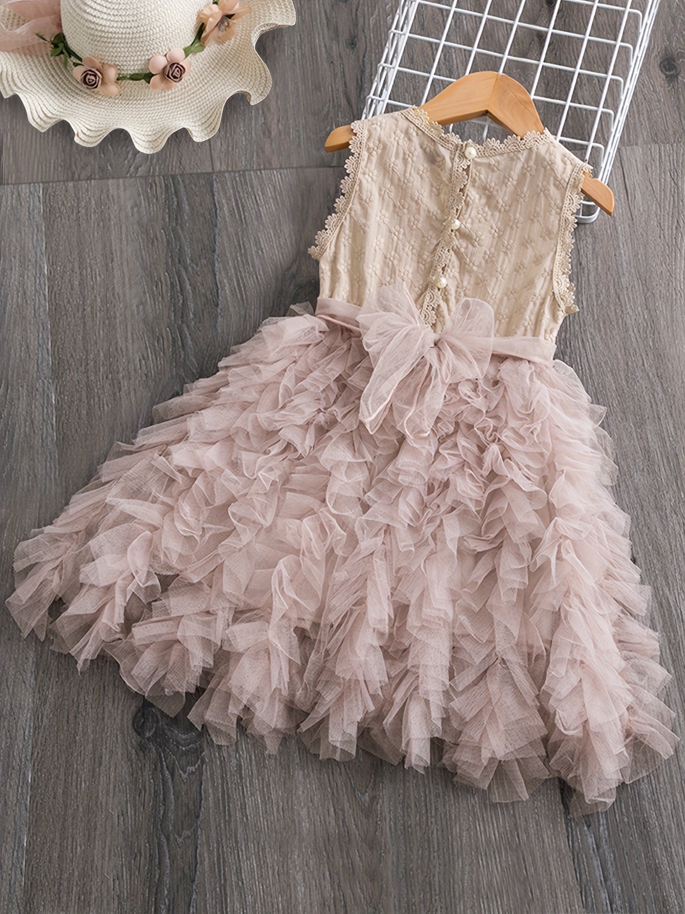Toddler Girls Lace Flowers Embroidery Tutu Dress For Party