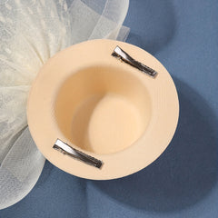 Beige Lace Fascinators Hat with Faux Pearl Decor