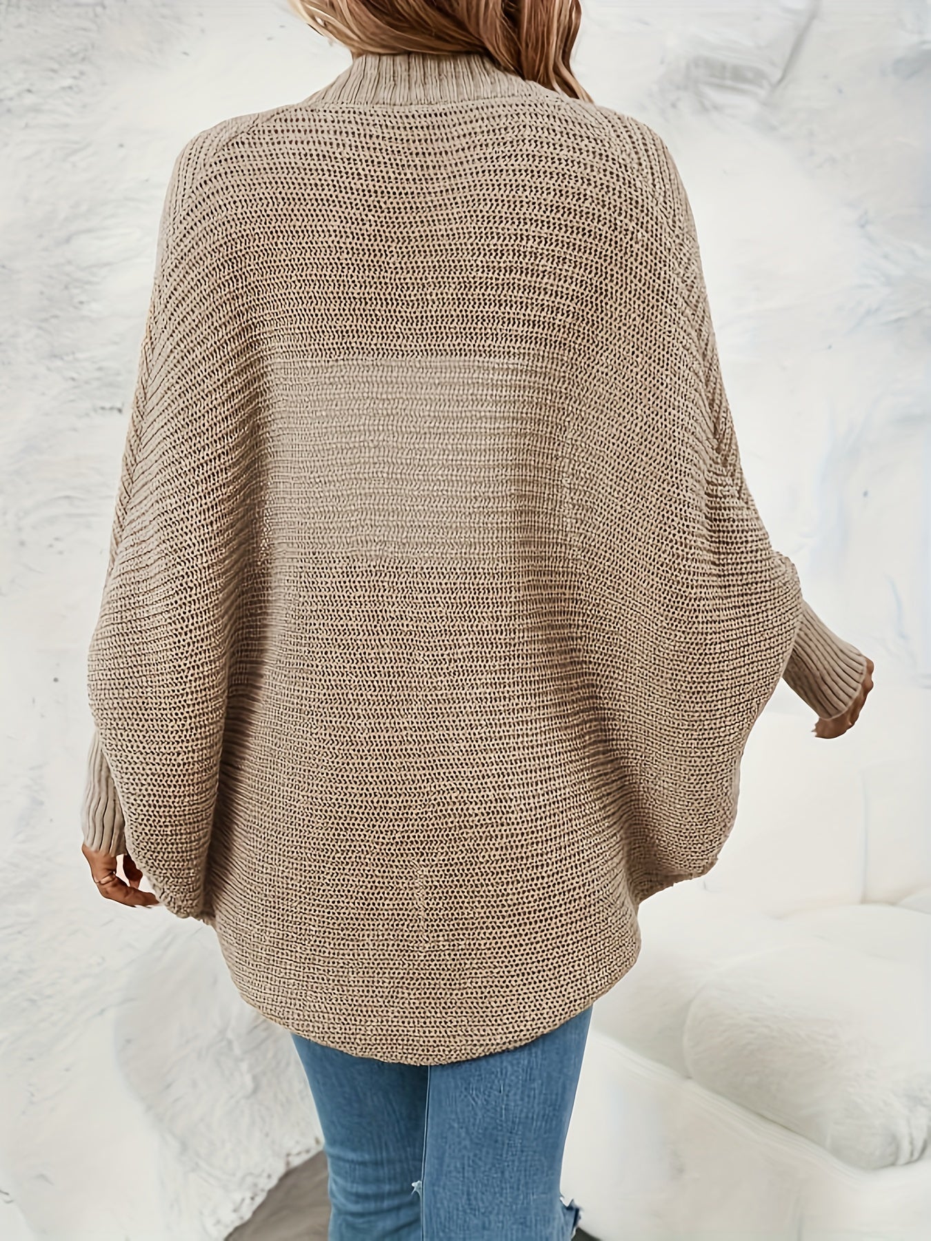  Solid Batwing Sleeve Open Front Cardigan
