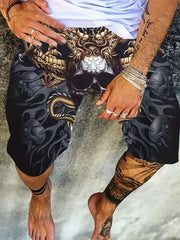 Men's 3D Skull Print Shorts with Elastic Waistband
