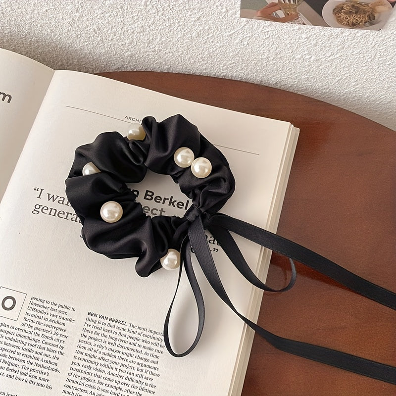 Faux Pearl Scrunchie Hair Tie Solid Hair Rope Head Jewelry