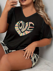  Lip & Heart Print V Neck Pajama Top