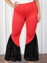  Colorblock Contrast Lace Flare Leg Pants
