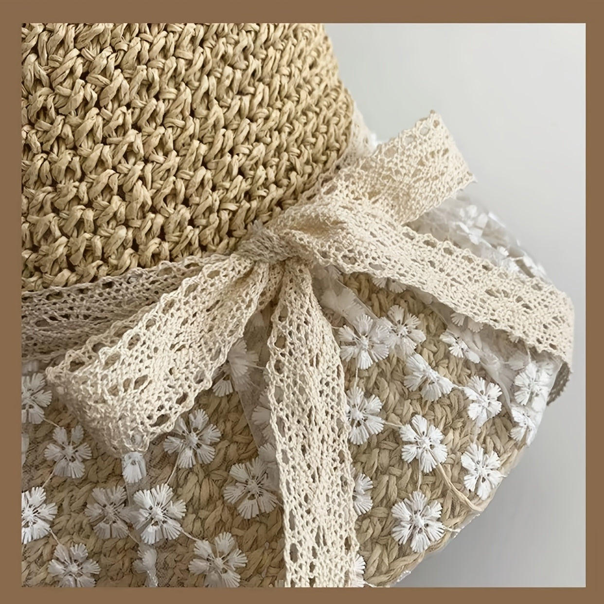 Lace Flower Brim Sun Hat Ribbon Bowknot Straw Hat