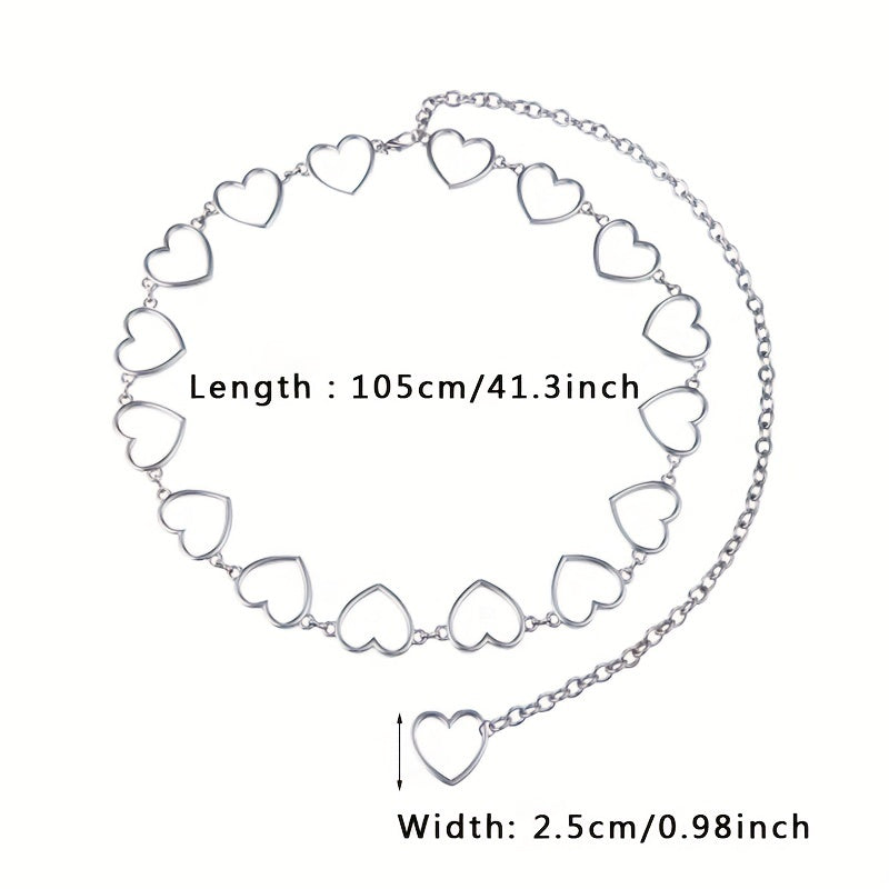 Hollow Metal Heart Chain Belt Women Silvery Waist Decoration