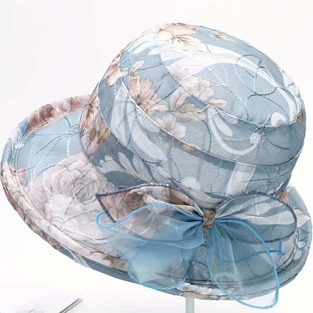 Flower Print Sun Hat Mesh Breathable Organza Bucket Hat