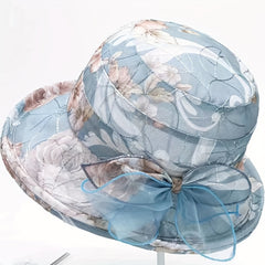 Flower Print Sun Hat Mesh Breathable Organza Bucket Hat