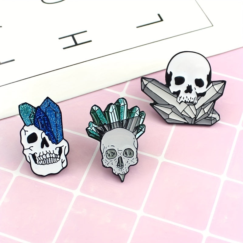 Crystal Column Skull Brooch