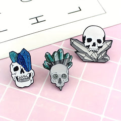 Crystal Column Skull Brooch