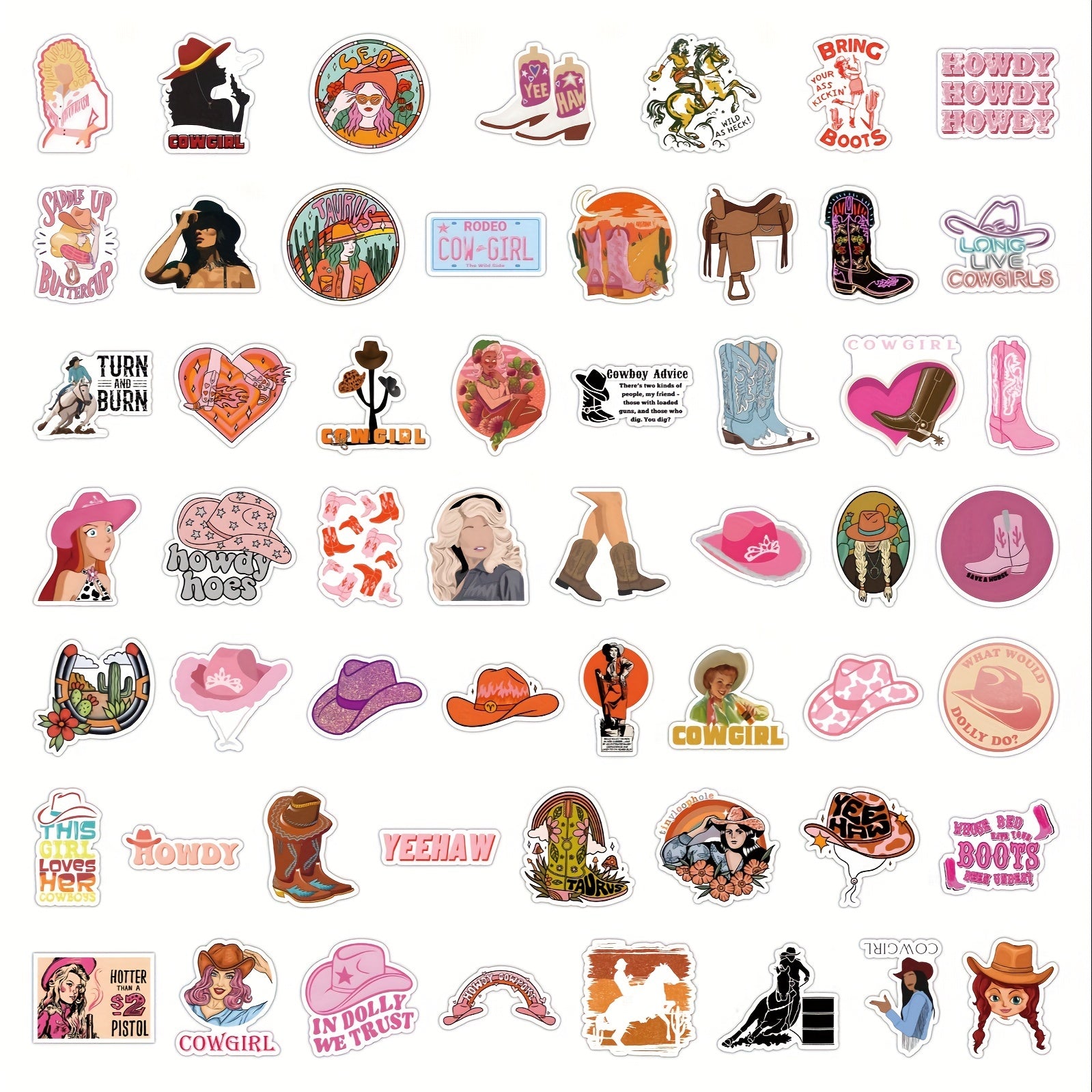 110pcs Cowgirl Stickers Pink Cowgirl Hat Western Girls Boots Stickers Pack