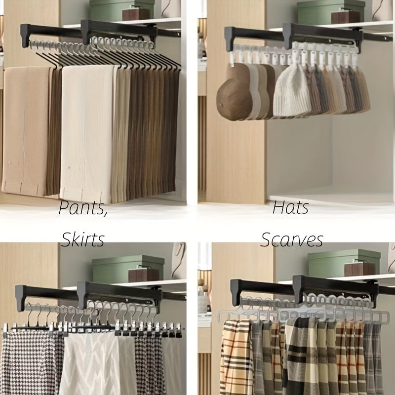 Pull Out Pants Rack Telescopic Hanging Clothes Rack Metal Storage Rod Rail