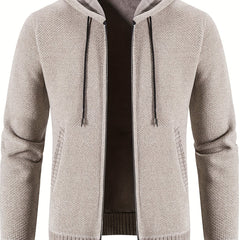 Men's Hooded Fleece Jacket Zip Up Knitted Cardigan