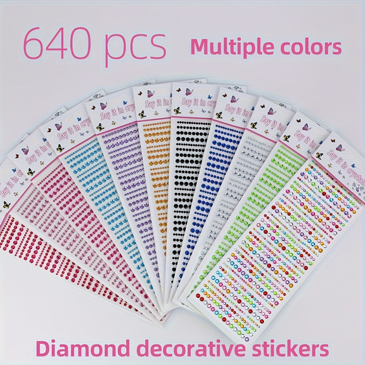 640 Diamond Stickers in 10 Colors, Sparkling Round Bead & Pearl Stickers