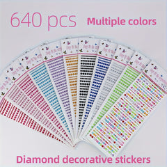 640 Diamond Stickers in 10 Colors, Sparkling Round Bead & Pearl Stickers