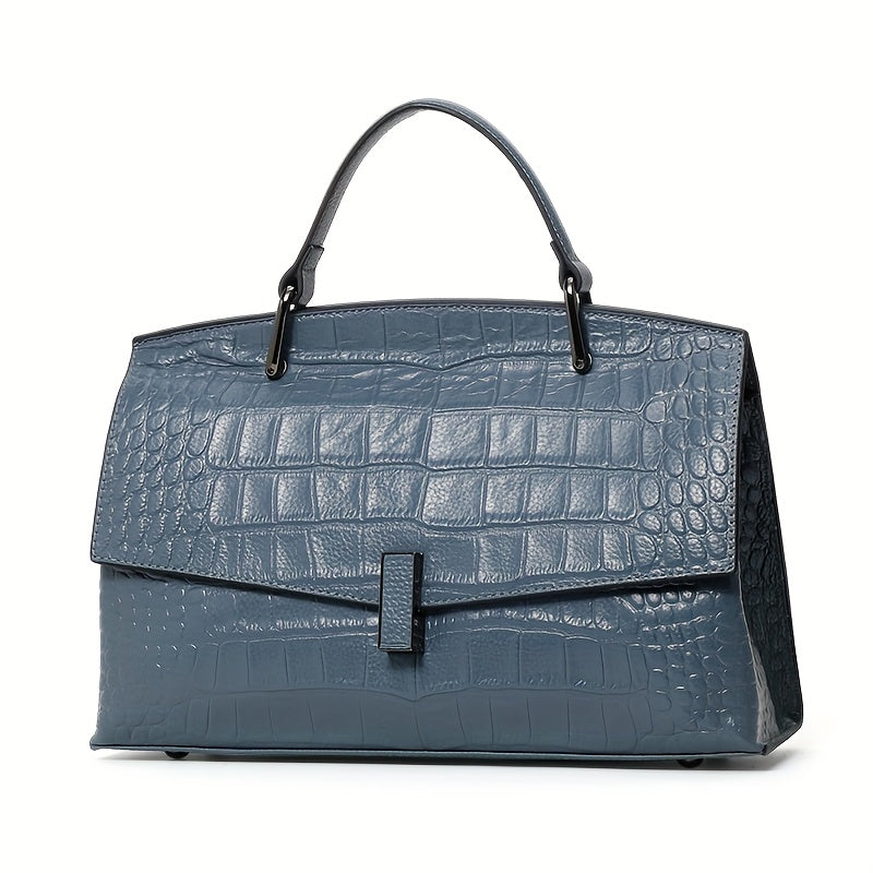 Crocodile Embossed Leather Handbag: Convertible Shoulder & Handbag