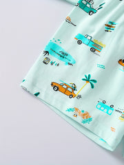 Kids Cartoon Vacation Outfit Set - Short Sleeve T-shirt & Casual Shorts