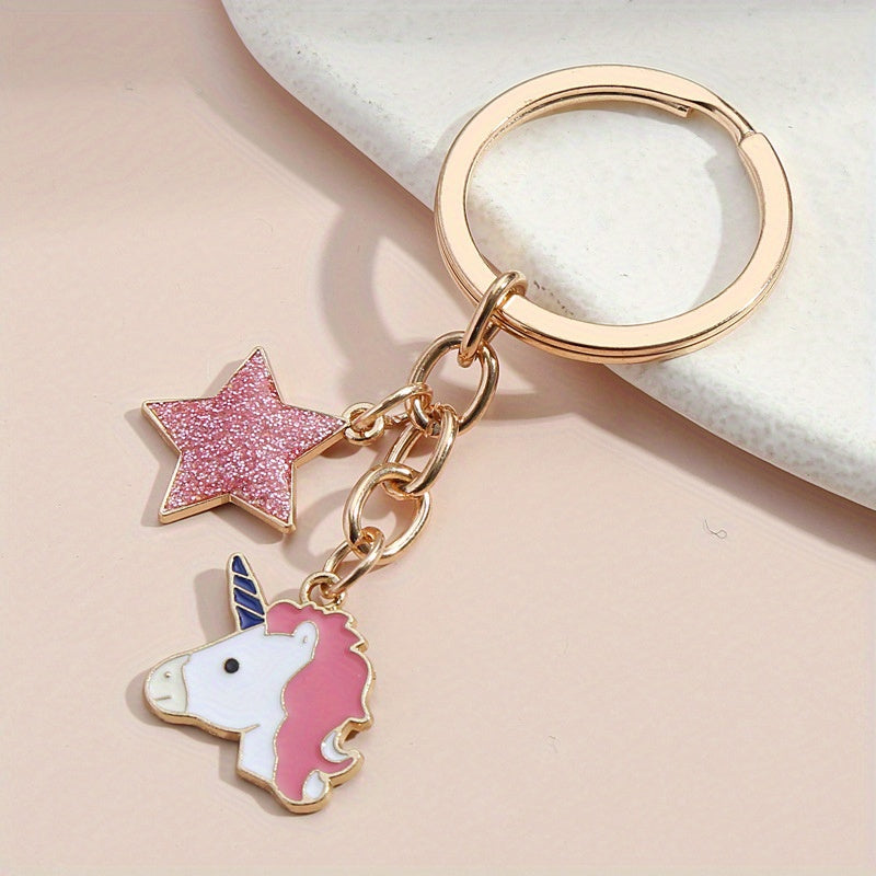 Owl Unicorn Keychain Glitter Animal Key Ring Purse Bag Backpack Key Charm