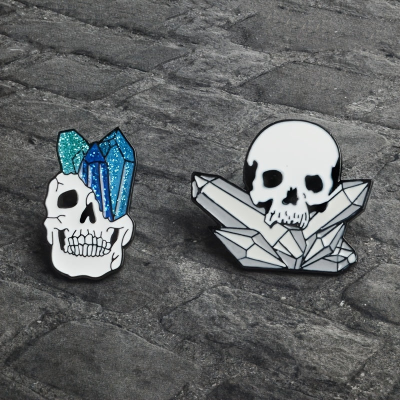Crystal Column Skull Brooch