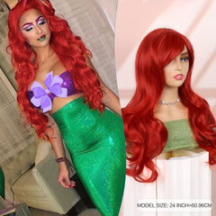 60 96 Cm Long Wavy Wine Red Cosplay Wig Heat Resistant Synthetic Wig