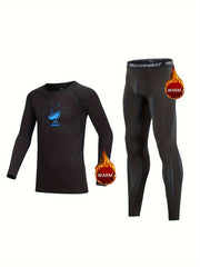 Kids Compression Fleece Sets Crew Neck Pullover Matching Pants Body con Bot