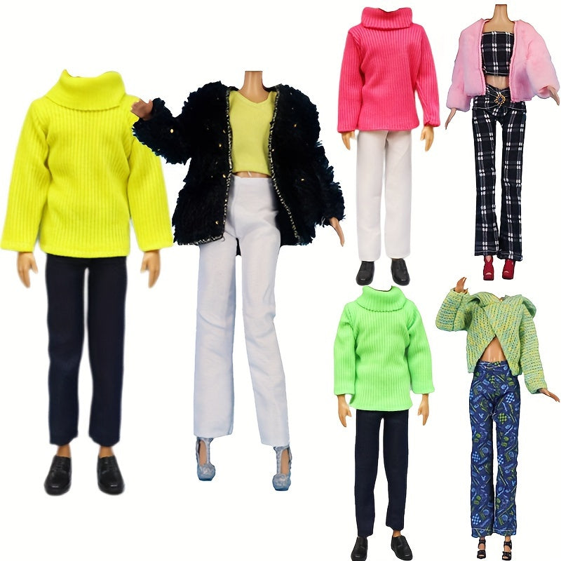 2 Sets Doll Winter Clothes Top Pants Coat Couple Doll Clothes Christmas Gift