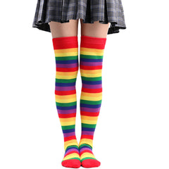 Rainbow Striped Thigh High Stockings Over Knee Socks for Cosplay