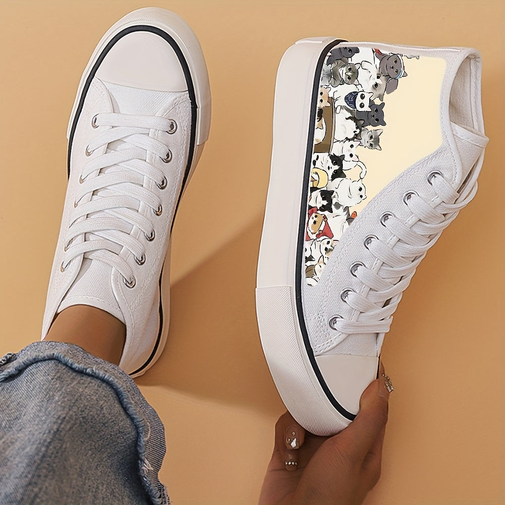 Cat Graphic High Top Canvas Sneakers for Women