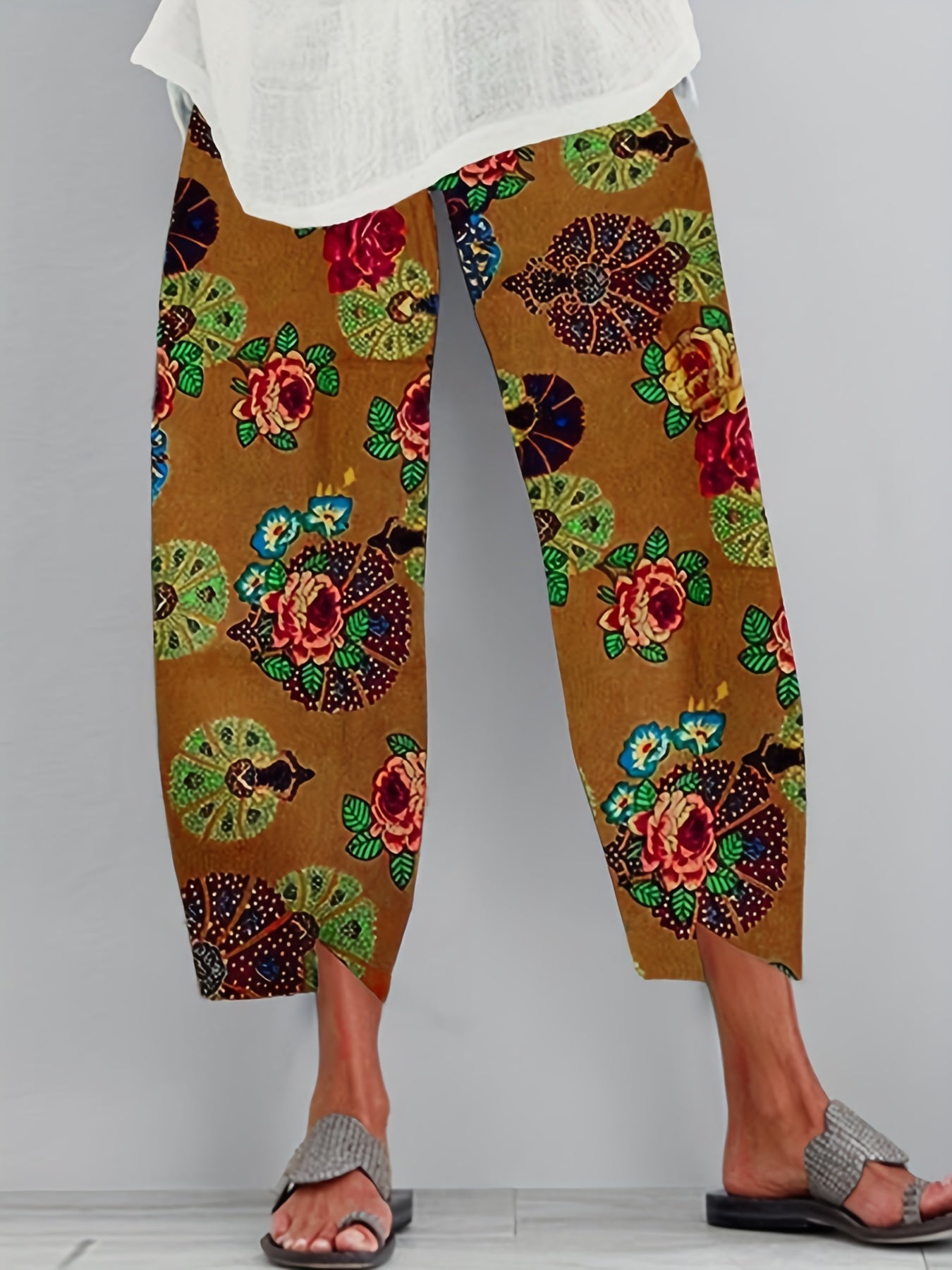 Women's Plus Floral Print Elastic Waist Pants