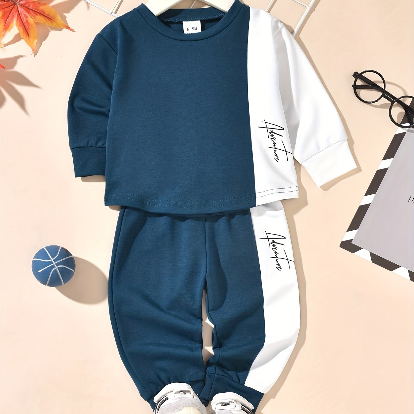 Baby Boys Contrast Outfit Long Sleeve Sweatshirt Trousers 2pcs Set