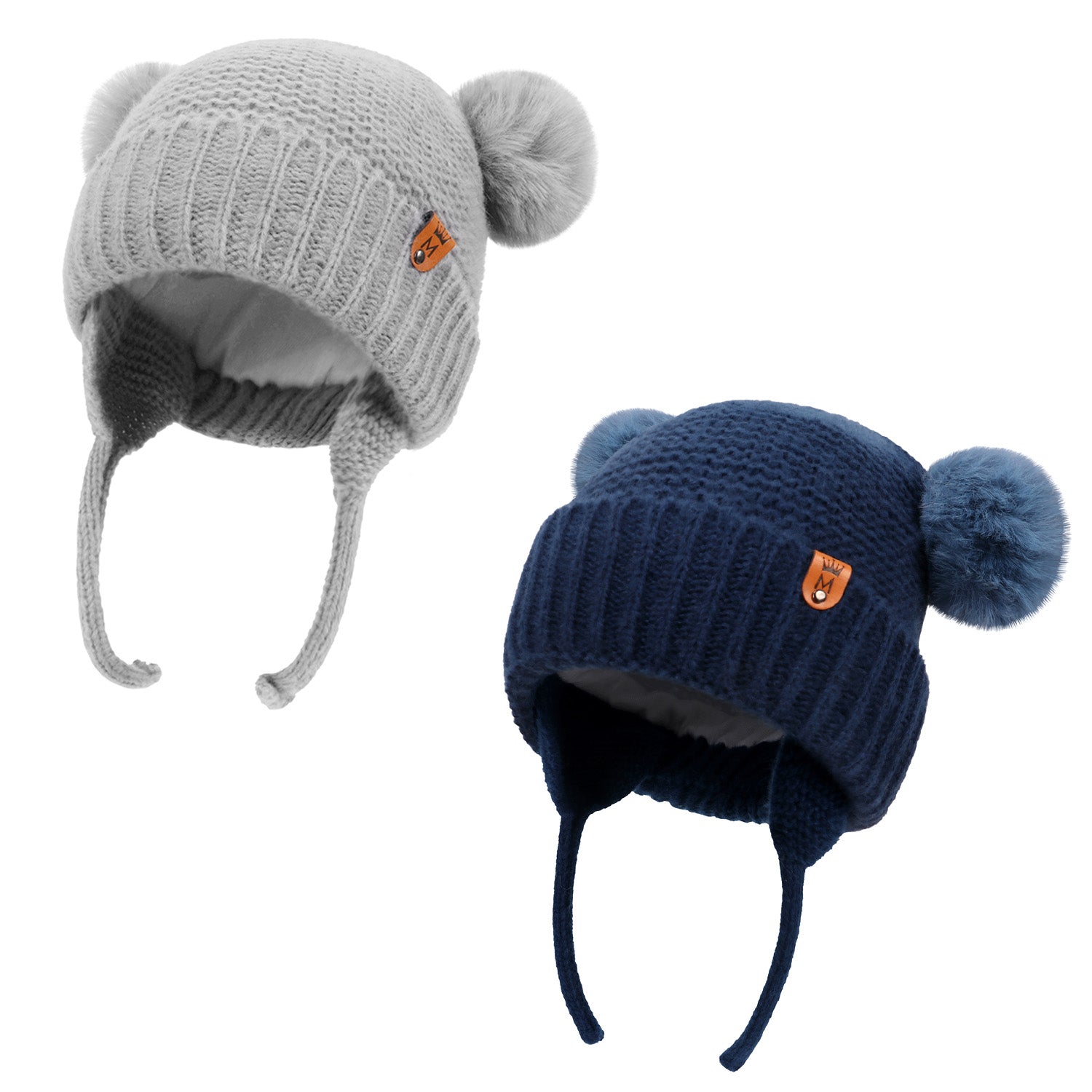 2pcs Baby Winter Beanie Hat Newborn Infant 100% Cotton Lining Warm Knitted Hat