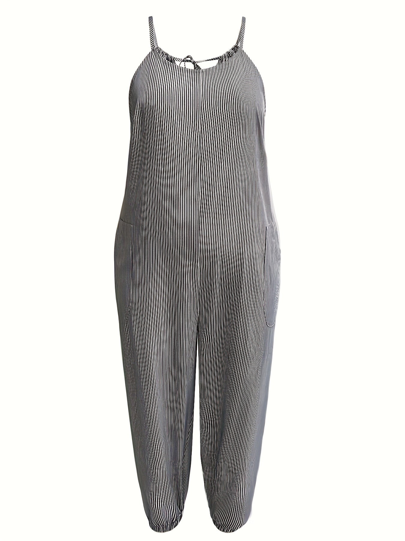  Stripe Print Tie Back Loose Fit Jumpsuit