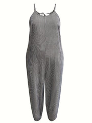  Stripe Print Tie Back Loose Fit Jumpsuit