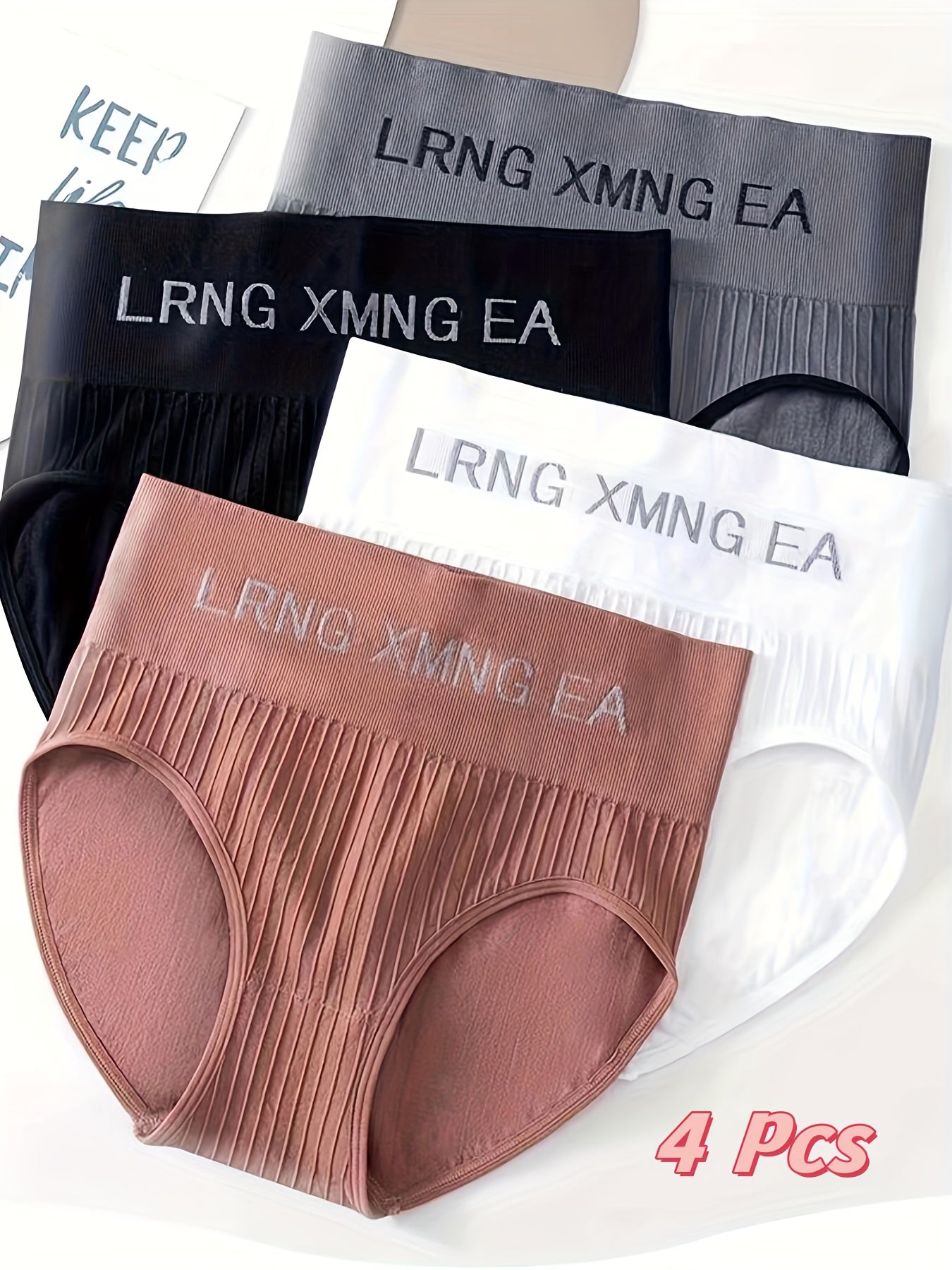 4pcs Letter Print Briefs Comfy & Stretchy Intimates Panties