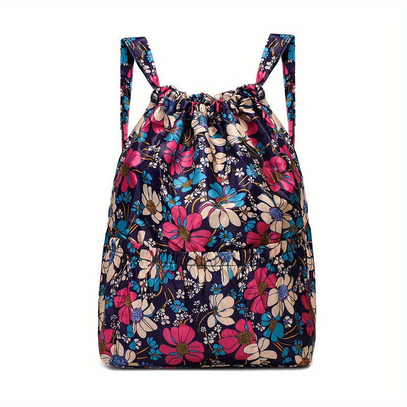 Floral Pattern Drawstring Backpack Lightweight Sports Fitness Backpack