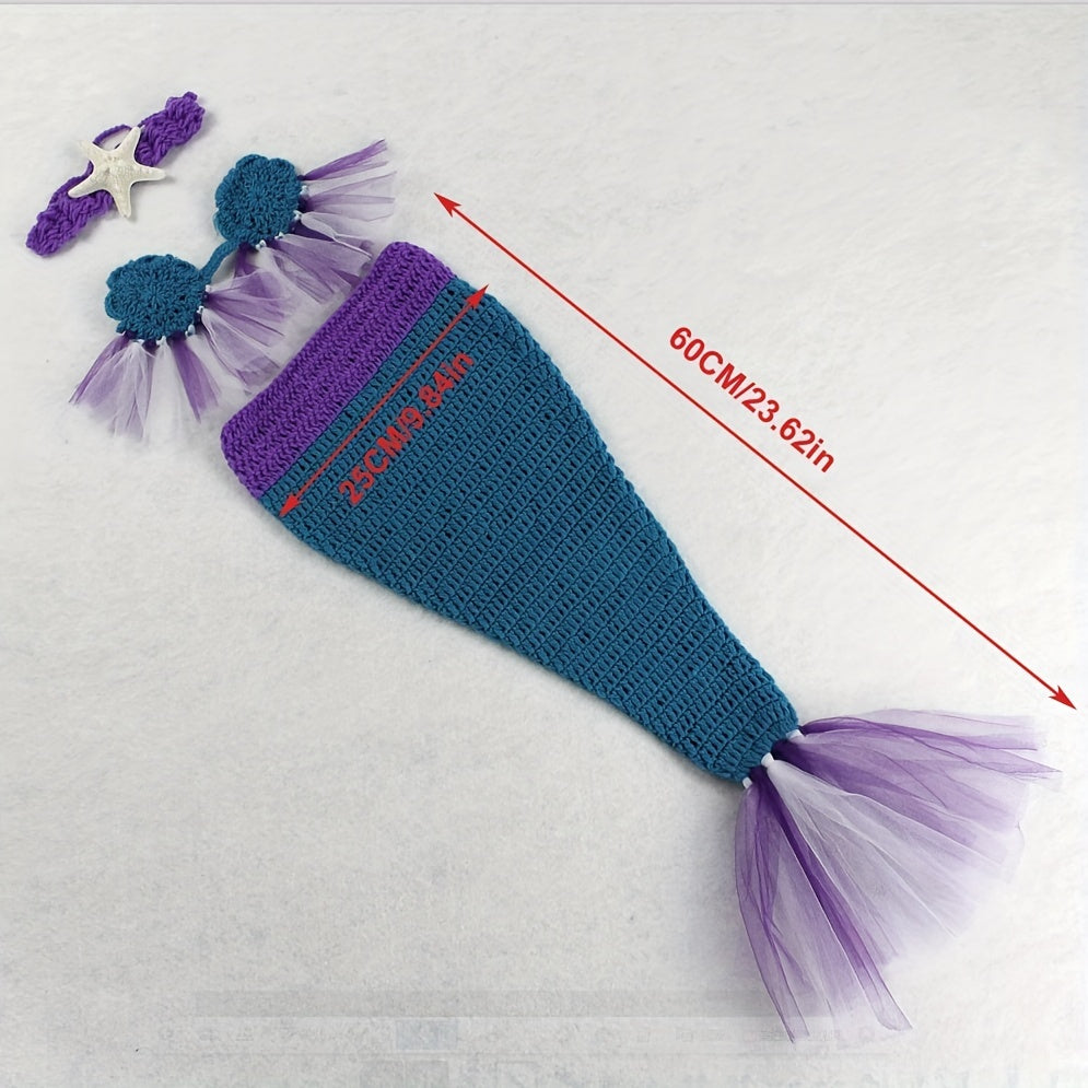 3pcs Baby Purple Mermaid Photo Dress Woolen Woven Costume
