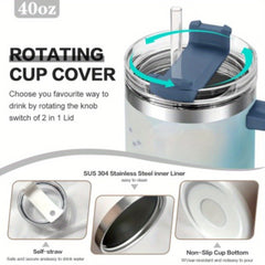 Custom Engraved 40oz Stainless Steel Tumbler with Lid and Handle