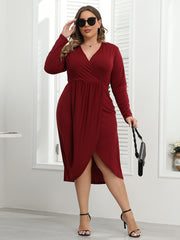  Solid Long Sleeve Wrap Dress