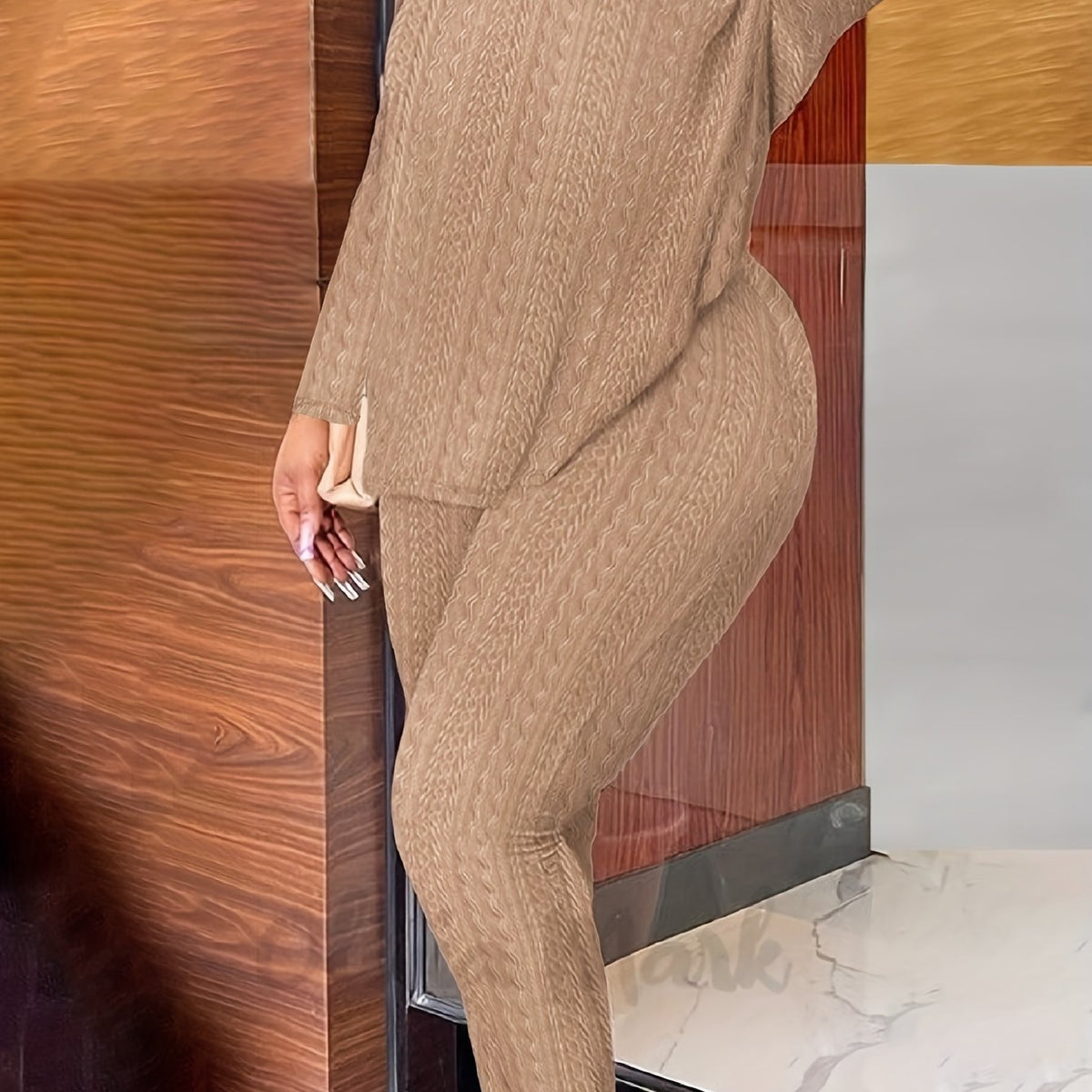  Solid Jacquard Top & Pants 2 Piece Set