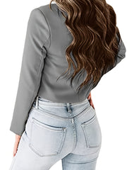Single Button Crop Blazer Lapel Neck Long Sleeve Casual Office Blazer