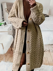  Cable Long Sleeve Button Up Cardigan