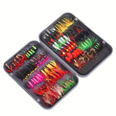 Dry & Wet Floating Fly Fishing Flies Trout & Bass Combo Set with Storage Box