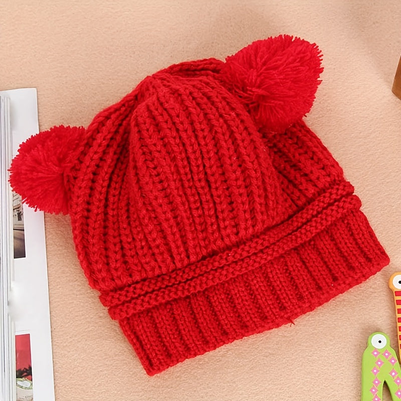 Winter Warm Double Fur Ball Children's Knitted Hat