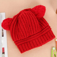 Winter Warm Double Fur Ball Children's Knitted Hat