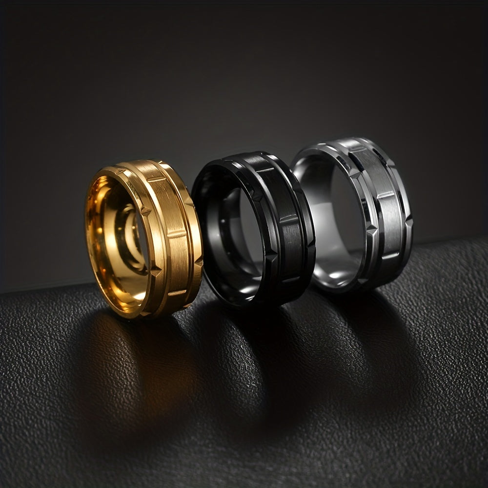 Men's Stainless Steel Single Ring Vacuum Plated Casual Jewelry