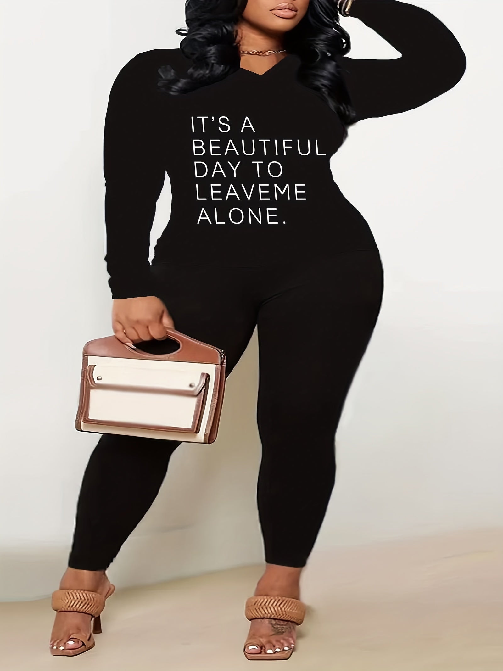 Slogan Print Top & Leggings Set