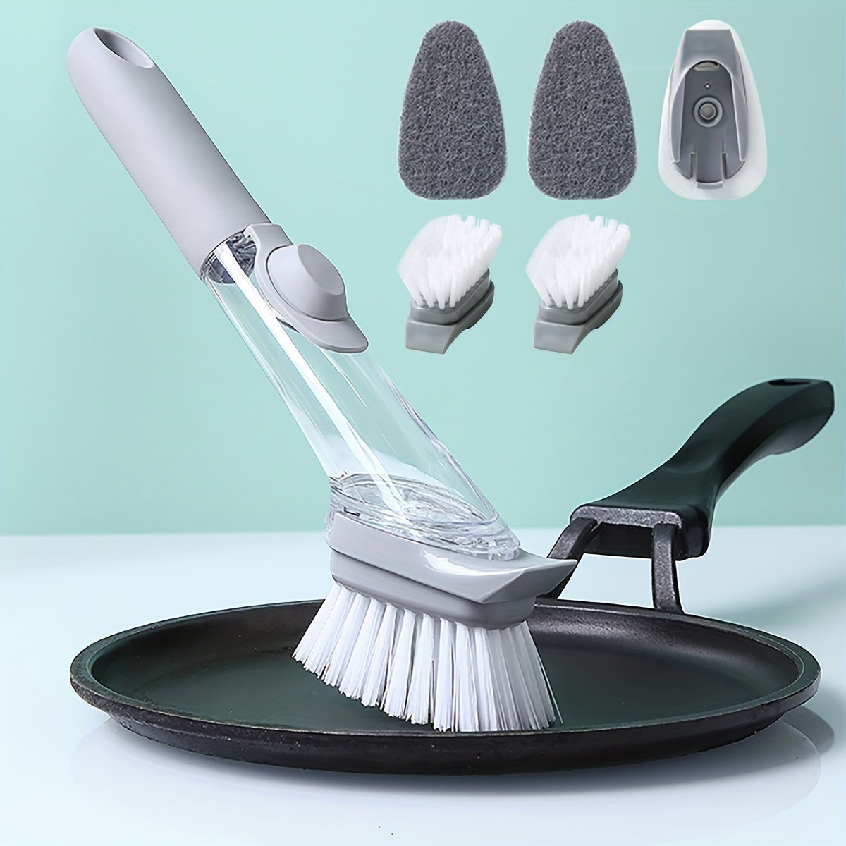 Dish Brush & Sponge Set with Soap Dispenser Handle | Kitchen Scrub Brushes
