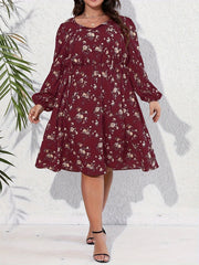  Boho Ditsy Floral Tie Front Lantern Sleeve Dress