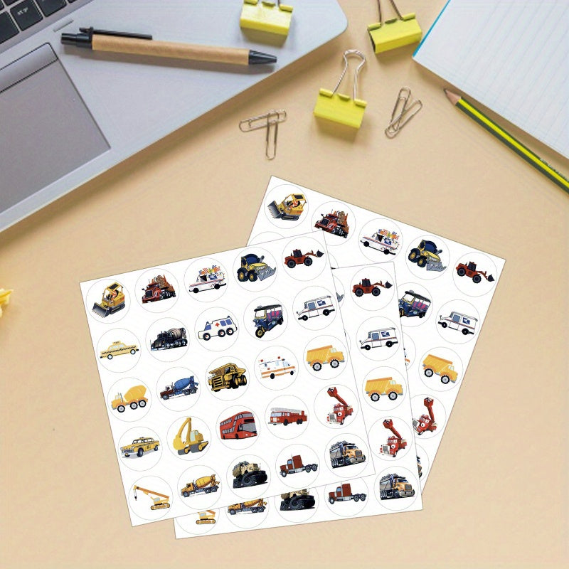 Cartoon Vehicle Stickers Truck Engineering Excavator Round Small Decals